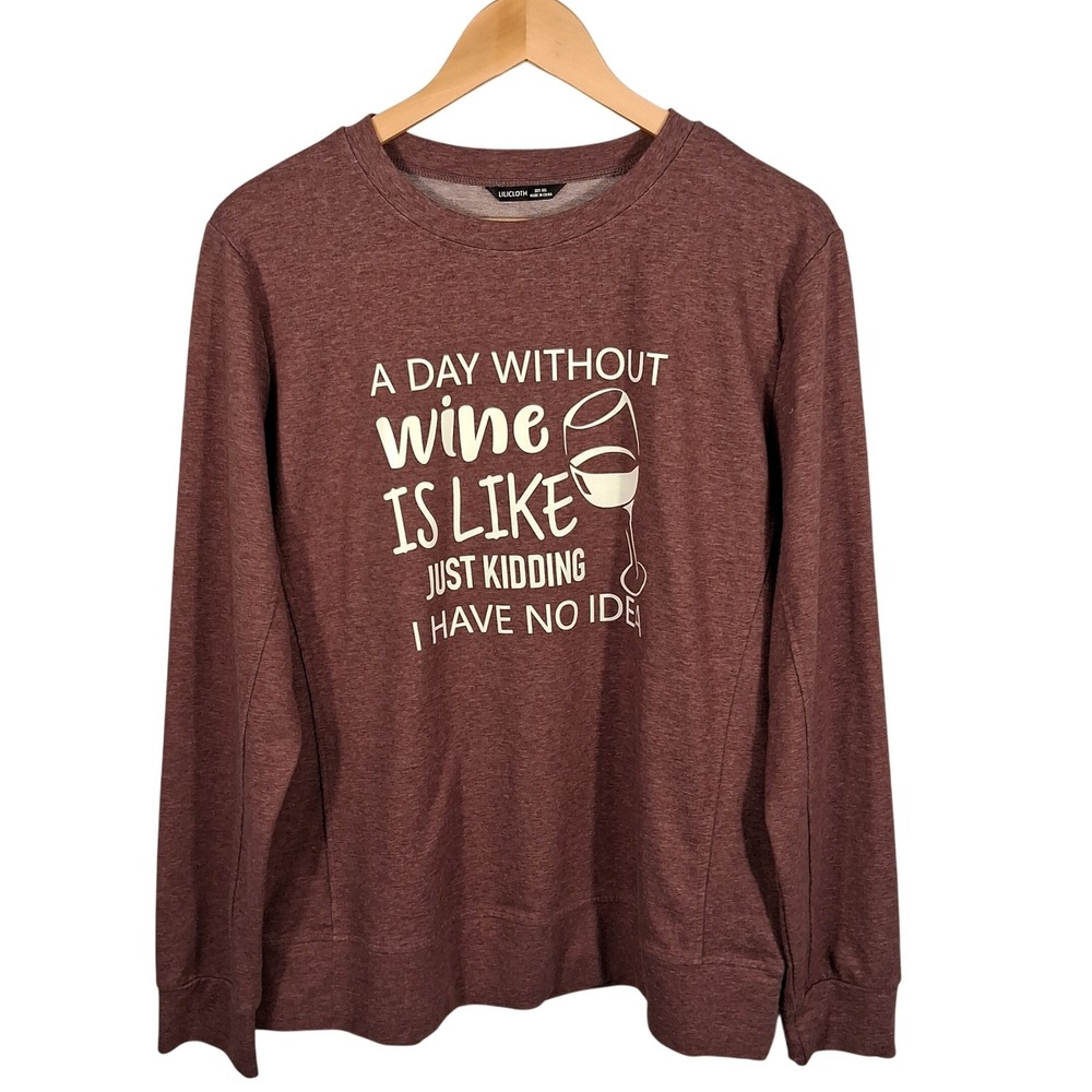 Lilicloth‎ Wine Graphic Sweatshirt Crew Neck Pullover Top Plus Sz XXL Outdoor